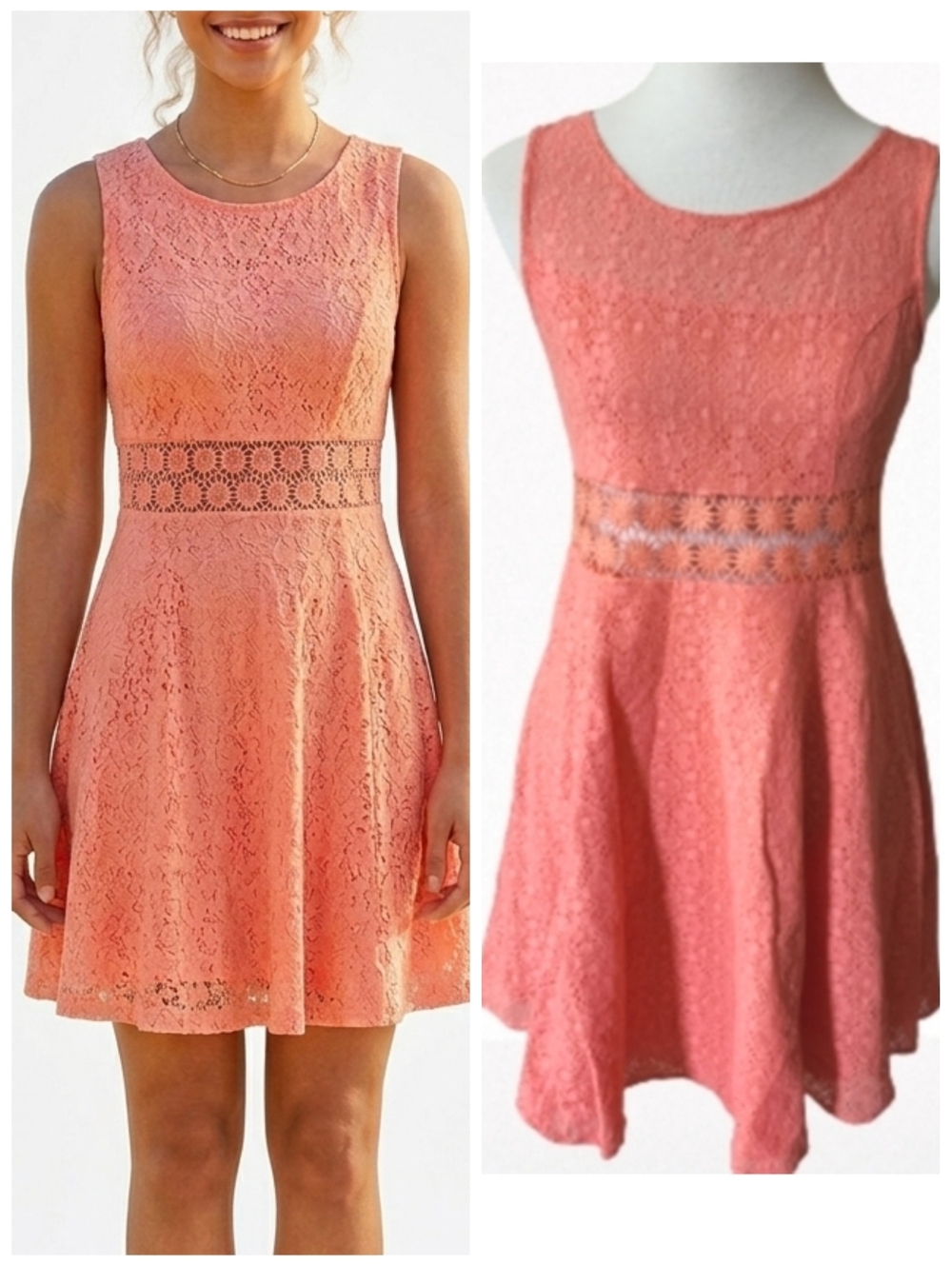 Adam Levine Floral Lace sleeveless dress Peach Salmon Women's size small